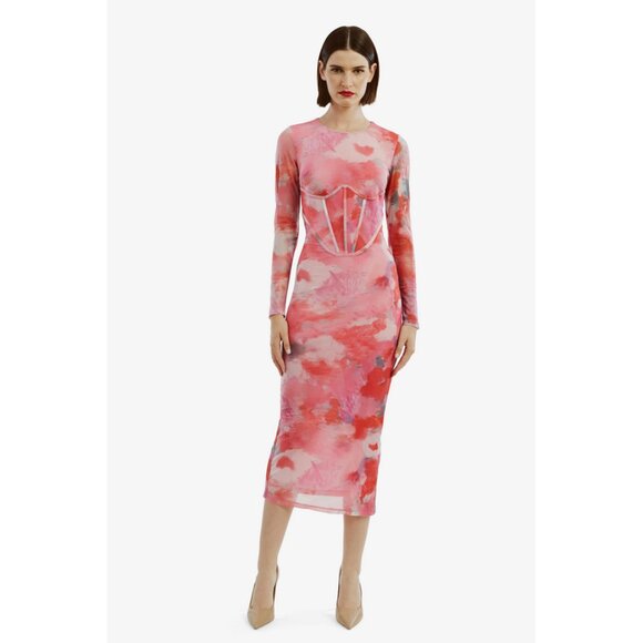 Bardot Lena Mesh Midi Dress In Wildflower - Picture 1 of 16